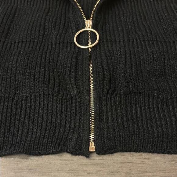 Black Full-Zip Cropped Sweater with Gold Accent- NWT - Picture 9 of 9